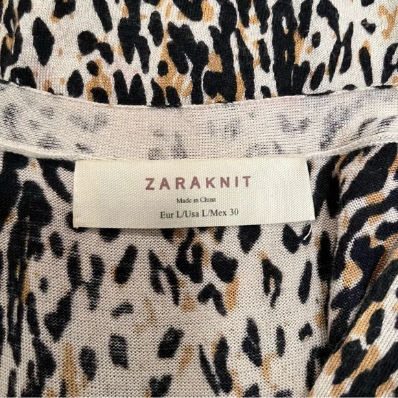 ZARA soft fine knit leopard print 3/4 sleeve cardigan women's size large - Picture 5 of 7